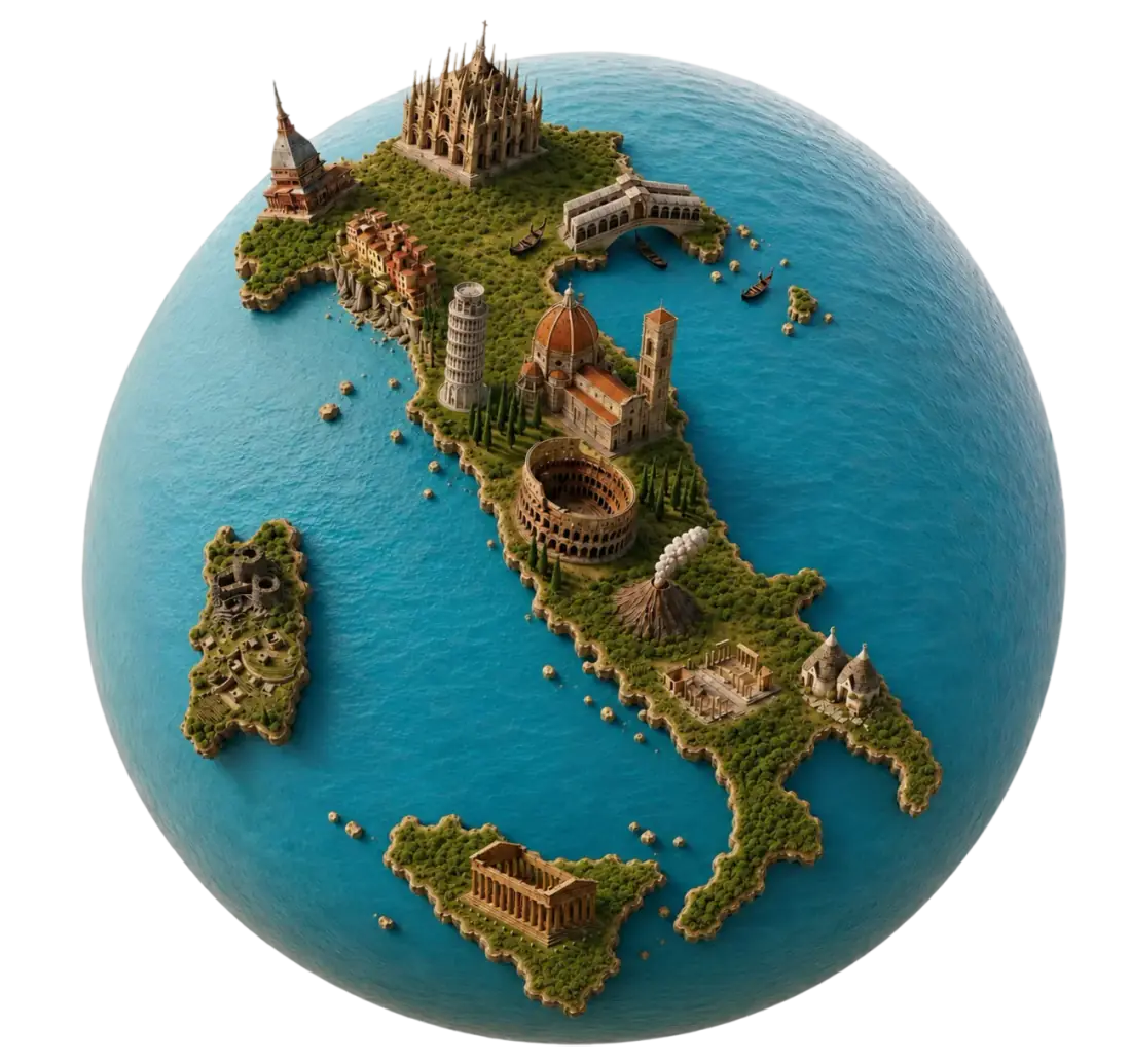 3D map of Italy with landmarks